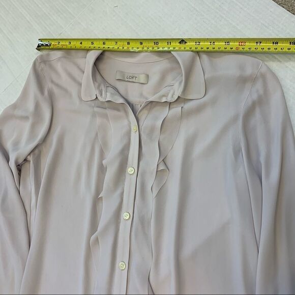 Loft pale mauve purple Front ruffle Frill button front Blouse Size L - Picture 8 of 10